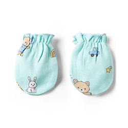 Babyhug 100% Cotton Knit Bear Printed Cap Mittens & Booties Set Multicolor - Diameter 10 cm