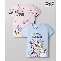Babyhug Disney Cotton Knit T-Shirts Half Sleeve with Minnie and Friends Graphic Multi Color 3-6 Months Pack of 2