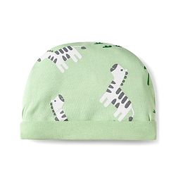 Babyhug 100% Cotton Knit Zebra Printed Cap Mittens & Booties Set Light Green - Diameter 16 cm