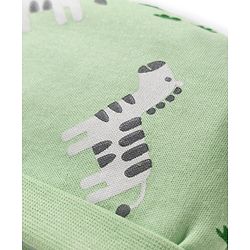 Babyhug 100% Cotton Knit Zebra Printed Cap Mittens & Booties Set Light Green - Diameter 16 cm
