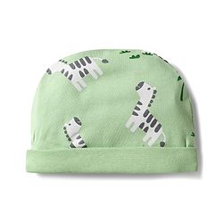 Babyhug 100% Cotton Knit Zebra Printed Cap Mittens & Booties Set Light Green - Diameter 16 cm