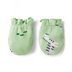 Babyhug 100% Cotton Knit Zebra Printed Cap Mittens & Booties Set Light Green - Diameter 16 cm
