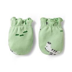 Babyhug 100% Cotton Knit Zebra Printed Cap Mittens & Booties Set Light Green - Diameter 16 cm