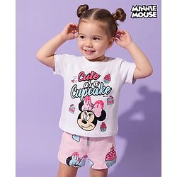 Babyhug Disney Single Jersey Knit Half Sleeves T-Shirt & Shorts Night Suit with Minnie Mouse Graphics - White