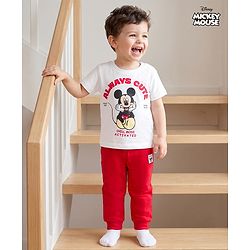 Babyhug Disney 100% Cotton Knit Half Sleeves T-Shirt & Pyjama Night Suit With Mickey Mouse Graphic - Multicolor