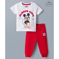 Babyhug Disney 100% Cotton Knit Half Sleeves T-Shirt & Pyjama Night Suit With Mickey Mouse Graphic - Multicolor