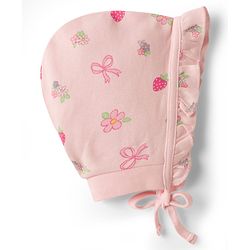 Babyhug 100% Cotton Knit Strawberry & Floral Printed Caps With Knot Pack Of 2 Multi Color - Diameter 16 cm