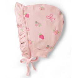Babyhug 100% Cotton Knit Strawberry & Floral Printed Caps With Knot Pack Of 2 Multi Color - Diameter 16 cm