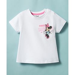 Babyhug Disney Single Jersey  Knit T-Shirt with Minnie Mouse Graphic Half Sleeves Round Neck White 12-18 Months