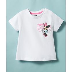 Babyhug Disney Single Jersey  Knit T-Shirt with Minnie Mouse Graphic Half Sleeves Round Neck White 12-18 Months