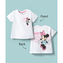 Babyhug Disney Single Jersey  Knit T-Shirt with Minnie Mouse Graphic Half Sleeves Round Neck White 12-18 Months
