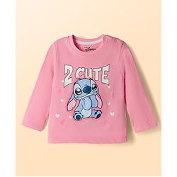 Babyhug Disney Single Jersey Knit Full Sleeves T-Shirt & Pyjama night Suit with Stitch Print - Pink