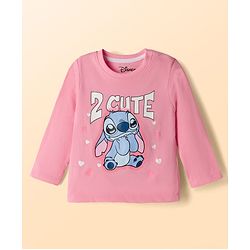 Babyhug Disney Single Jersey Knit Full Sleeves T-Shirt & Pyjama night Suit with Stitch Print - Pink