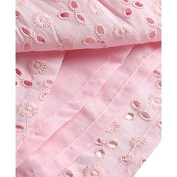 Babyhug Schiffili 100% Cotton Woven Sleeveless Flared One Peice Frock With Floral Detailing & Embroidery - Pink