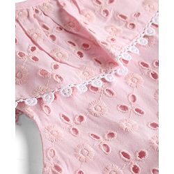 Babyhug Schiffili 100% Cotton Woven Sleeveless Flared One Peice Frock With Floral Detailing & Embroidery - Pink