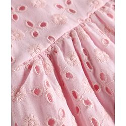 Babyhug Schiffili 100% Cotton Woven Sleeveless Flared One Peice Frock With Floral Detailing & Embroidery - Pink