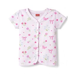 Babyhug 100% Cotton Interlock Knit Antibacterial Half Sleeves Jhablas With Floral Bow & Butterfly Print - Multicolor