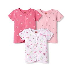 Babyhug 100% Cotton Interlock Knit Antibacterial Half Sleeves Jhablas With Floral Bow & Butterfly Print - Multicolor