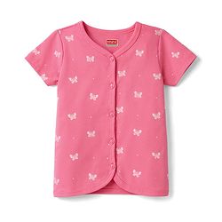 Babyhug 100% Cotton Interlock Knit Antibacterial Half Sleeves Jhablas With Floral Bow & Butterfly Print - Multicolor