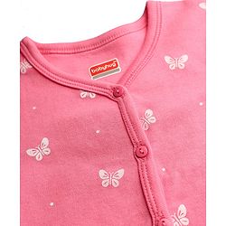 Babyhug 100% Cotton Interlock Knit Antibacterial Half Sleeves Jhablas With Floral Bow & Butterfly Print - Multicolor