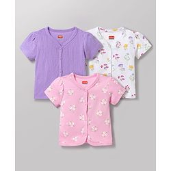 Babyhug 100% Cotton Knit Half Sleeves Jhablas with Floral Print Pack of 3 - Multicolor