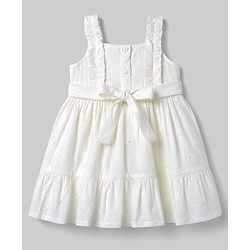 Babyhug Cotton Woven One Piece Dress Sleeveless Embroidered White 9-12 Months