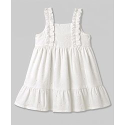 Babyhug Cotton Woven One Piece Dress Sleeveless Embroidered White 9-12 Months