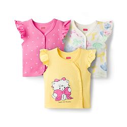 Babyhug 100% Cotton Knit Antibacterial Sleeveless Jhablas With Cat Bow & Polka Dot Print Pack of 3 - Multicolor