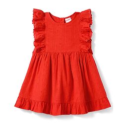 Babyhug Cotton Woven One Piece Frocks Frill Sleeves Round Neck Red 3-6 Months