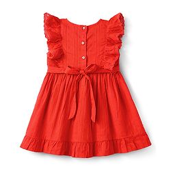 Babyhug Cotton Woven One Piece Frocks Frill Sleeves Round Neck Red 3-6 Months