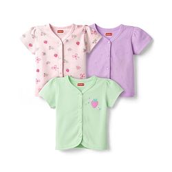 Babyhug 100% Cotton Interlock Knit Antibacterial Half Sleeves Jhablas With Floral & Strawberry Print Pack of 3 - Multicolor