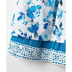 Babyhug Cotton Woven One Piece Dresses Frill Sleeves Floral Print White 6-9 Months
