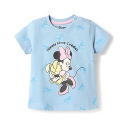 Babyhug Disney 100% Cotton Knit Half Sleeves T-Shirt & Shorts Night Suit With Minnie Mouse Graphic - Light Blue