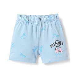 Babyhug Disney 100% Cotton Knit Half Sleeves T-Shirt & Shorts Night Suit With Minnie Mouse Graphic - Light Blue
