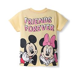 Babyhug Disney Single Jersey Knit Half Sleeves T-shirt & Denim Shorts With Minnie Mouse Graphic - Yellow