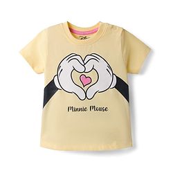 Babyhug Disney Single Jersey Knit Half Sleeves T-shirt & Denim Shorts With Minnie Mouse Graphic - Yellow