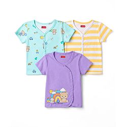 Babyhug 100% Cotton Interlock Knit Half Sleeves  Antibacterial Jhablas With Bear Print Pack of 3 - Multicolor