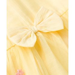 Babyhug Mesh Woven Half Sleeves Floral Embroidered Frock With Bow Applique - Yellow