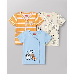 Babyhug 100% Cotton Knit Antibacterial Half Sleeves Jhablas with Zebra & Tiger Print Pack of 3 - Multicolor
