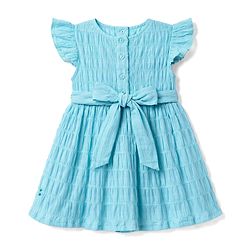 Babyhug Cotton Woven Frill Sleeves Solid Textured Frock With Lace Detailing - Light Blue