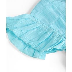 Babyhug Cotton Woven Frill Sleeves Solid Textured Frock With Lace Detailing - Light Blue