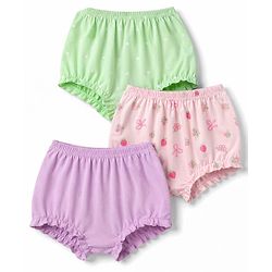 Babyhug 100% Cotton Single Jerssey Knit Antibacterial Bloomers With Polka Dots & Floral Print Pack of 3 - Multicolor