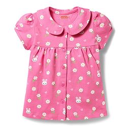 Babyhug Cotton Knit Half Sleeves Shirt & Shorts Co-ord Night Suit with Floral Print - Pink