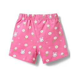Babyhug Cotton Knit Half Sleeves Shirt & Shorts Co-ord Night Suit with Floral Print - Pink