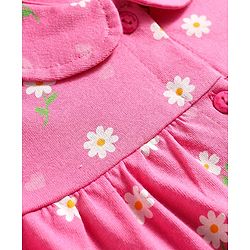 Babyhug Cotton Knit Half Sleeves Shirt & Shorts Co-ord Night Suit with Floral Print - Pink