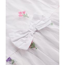 Babyhug Mesh Knit half Sleeves Floral Embroidered Frock With Bow Applique - White
