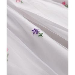 Babyhug Mesh Knit half Sleeves Floral Embroidered Frock With Bow Applique - White