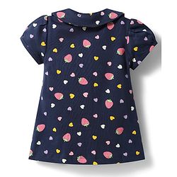Babyhug Cotton Knit Half Sleeves Strawberry & Hearts Printed Co-Ords Top & Shorts Night Suit - Navy Blue