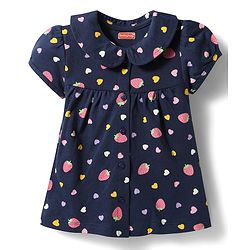 Babyhug Cotton Knit Half Sleeves Strawberry & Hearts Printed Co-Ords Top & Shorts Night Suit - Navy Blue