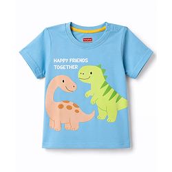 Babyhug 100% Cotton Knit Half Sleeves Dino Printed T-Shirt & Shorts Set - Light Blue & Beige